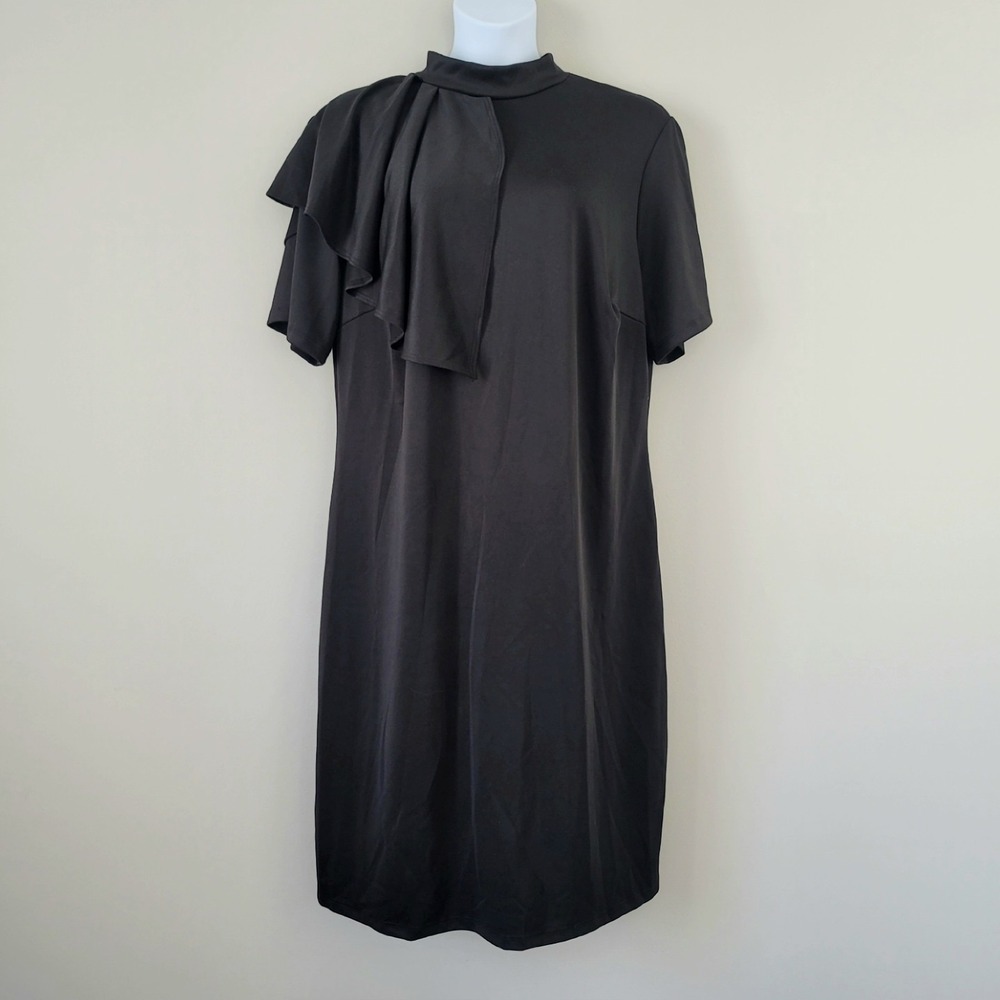 ASHLEY STEWART Size 22/24 Short Sleeve Keyhole Neck Black Sheath Dress NWT - Picture 2 of 9